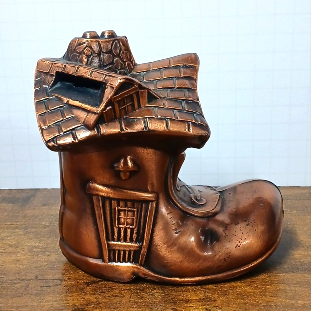 Old Mother Hubbard Shoe House Bronze Colored Cast Metal Bank